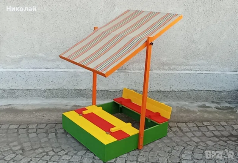 Детски пясъчник със сенник и сгъваеми скамейки и покрив пясъчници за деца с покривало пейка скамейка, снимка 1