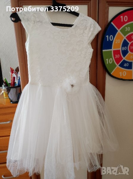 Бяла рокля за момиче 128, снимка 1