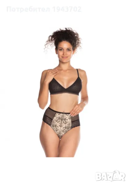 2 броя памучни дамски бикини в черен и бежов цвят L-1376MD, снимка 1
