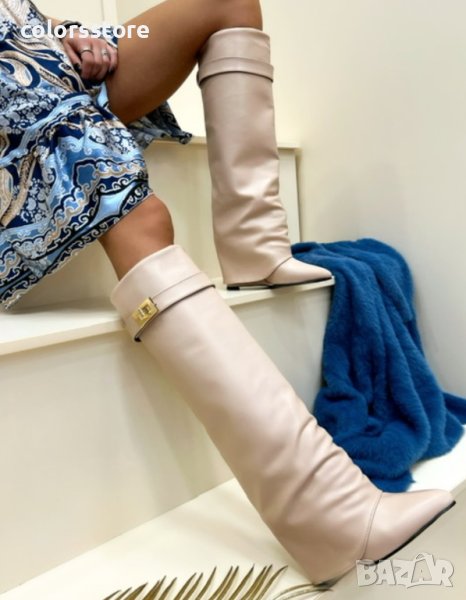 Ботуши на платформа - бежова кожа - K-40, снимка 1