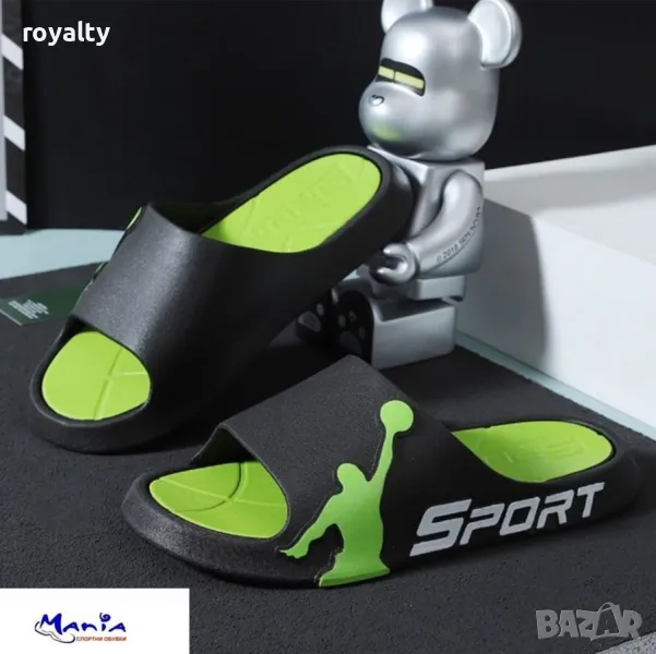 Олекотени чехли в черно и зелено , снимка 1