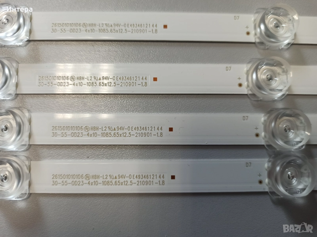 4 бр.LED ленти 30-55-0D23-4x10-1085.65x12.5-210901-1.8 -10 диода 3v 187mm за SAMSUNG UE55AU7172U, снимка 1