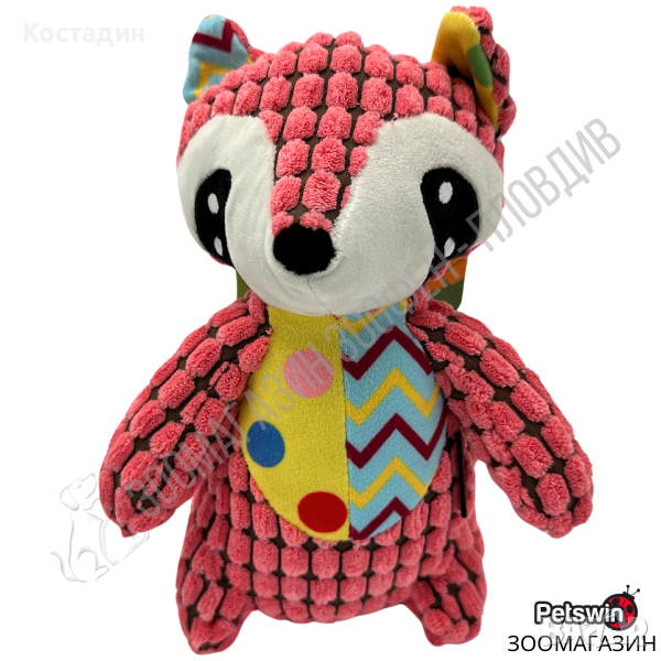 Пухкава Играчка за Куче - със Звук - с форма на Енот - Розова разцветка - Sly Raccoon- Pet Interest, снимка 1