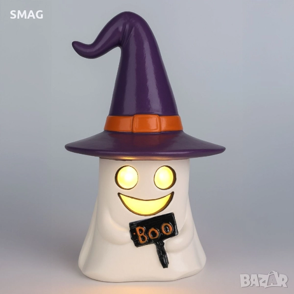 Декорация за Хелоуин / Halloween – призрак с LED светлина, 17 см, полирезин, с батерии_1256073, снимка 1