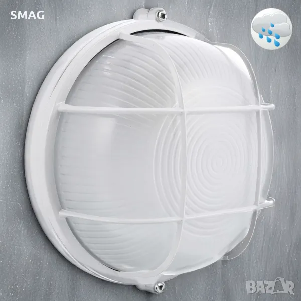 Външна стенна лампа кръгла бяла Ø17x8см S_1240114, снимка 1