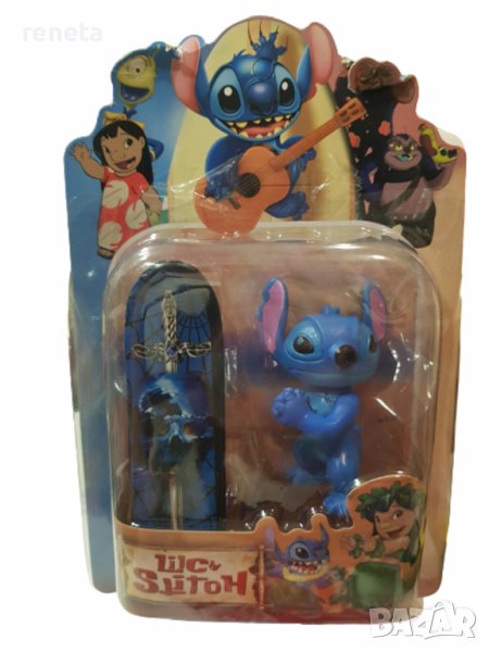 Фигурка Stitch, Със сърф, Пластмасова, Син, снимка 1