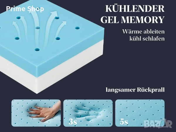 180x200см - Топ матрак BedStory, 7.5 см с мемори пяна и перящ се калъф , снимка 9 - Матраци - 53749929