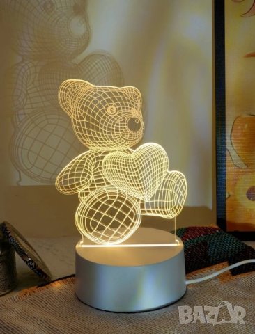Лед нощна лампа мече със сърце за подарък , снимка 4 - Други - 41755283