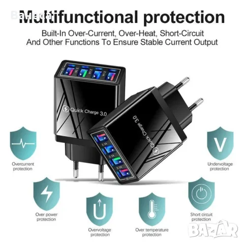Устройство за скоростно зареждане с 4 USB порта Quick Charge 3.0 , снимка 4 - Оригинални зарядни - 56233822