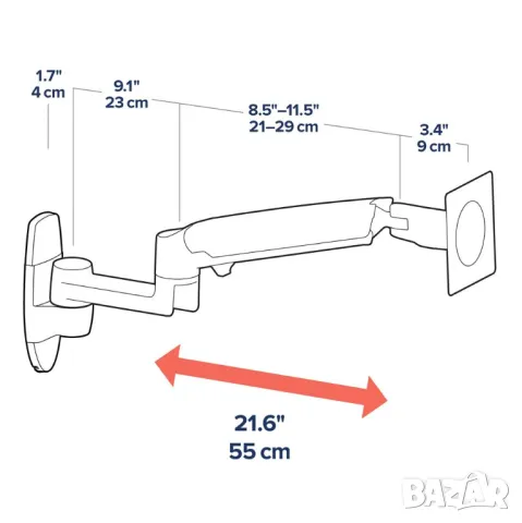 Стойка за стена  регулируема Ergotron LX Wall Monitor Arm, снимка 8 - Стойки, 3D очила, аксесоари - 47892128