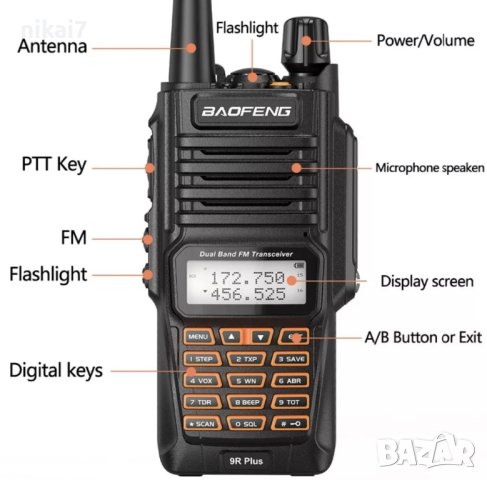 Радиостанция професионална водоустойчива двубандова Baofeng 9R Plus, снимка 7 - Къмпинг осветление - 42055481