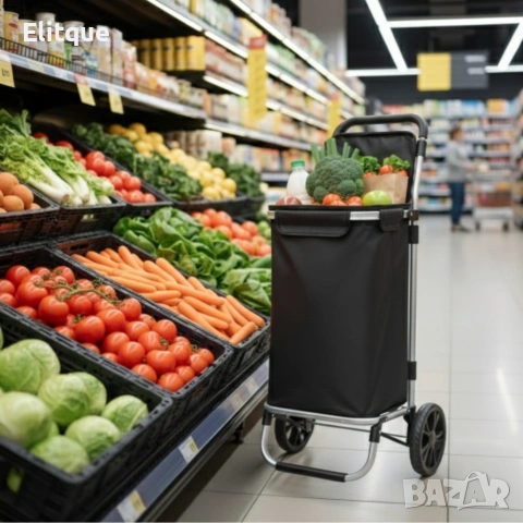 Количка за пазаруване в черен цвят – 40 л, водоустойчива, лека и удобна с 2 колела