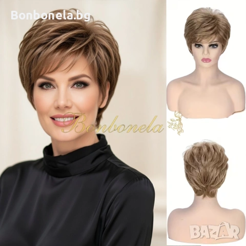 Тъмноруса къса перука Пикси