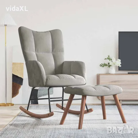 vidaXL Люлеещ се стол с табуретка, светлосив, кадифе, снимка 3 - Столове - 56146944