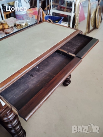 Старинно бюро с кожен плот, снимка 5 - Бюра - 52153343