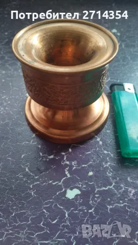 Малък меден свещник , снимка 3 - Антикварни и старинни предмети - 49355621