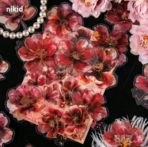 20 цветя роза божур самозалепващи лепенки стикери декор ръчна изработка украса, снимка 7 - Други - 48822888