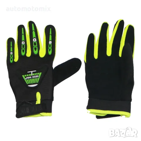 Детски ръкавици за мотор, Черен/Зелен - 721167