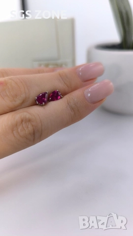 Сребърни обеци с рубин., снимка 4 - Обеци - 52873074