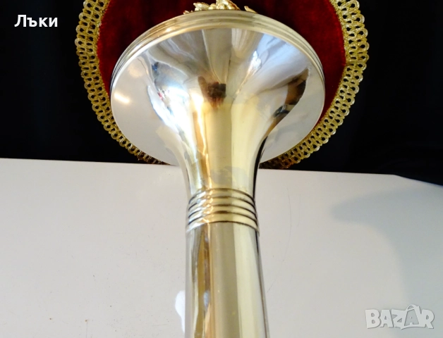 Посребрен свещник от бронз 28 см.,580 гр. , снимка 6 - Антикварни и старинни предмети - 52336374