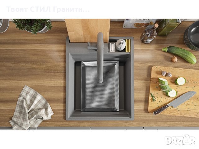  Кухненска Мивка от гранит модел Осло 45 Премиум 430 x 530 мм Сива, снимка 5 - Мивки - 41875424