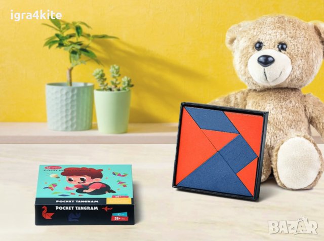 ХИТ! " Pocket tangram " 2бр. дървен Джобен танграм с шаблони в кутия, снимка 5 - Образователни игри - 40632532