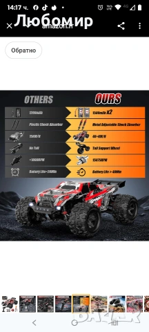 Кола с дистанционно управление 40 км/ч, мащаб 1:18 за офроуд с радиоуправляеми двигатели , снимка 8 - Кукли - 53353157