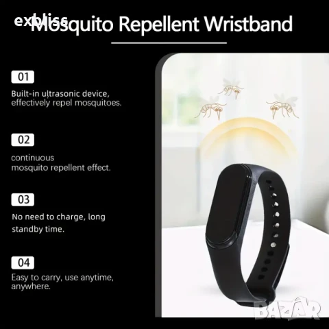 Иновативна ултразвукова гривна против комари и насекоми, снимка 4 - Гривни - 50760744