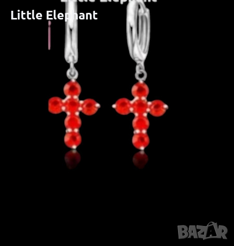 Сребърни висящи обеци,колекция"Faith"- кръстове,red/нови