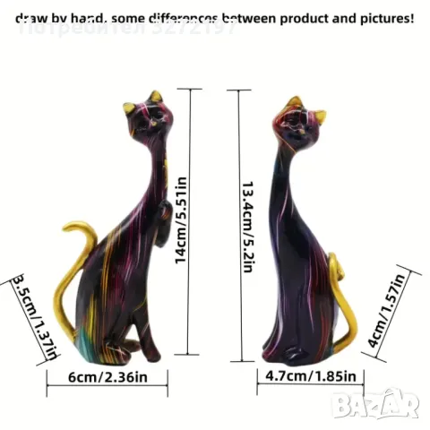 Ръчно изработени Комплект 2 бр. Очарователни Орнаменти Двойка Котки от Карикатура, снимка 2 - Статуетки - 48299017