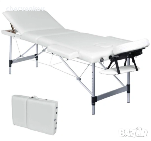 трисекторна козметична масажна кушетка алуминиева бяла масажно легло