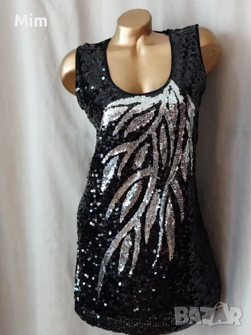 М Черна къса рокля с пайети , снимка 3 - Рокли - 50892498