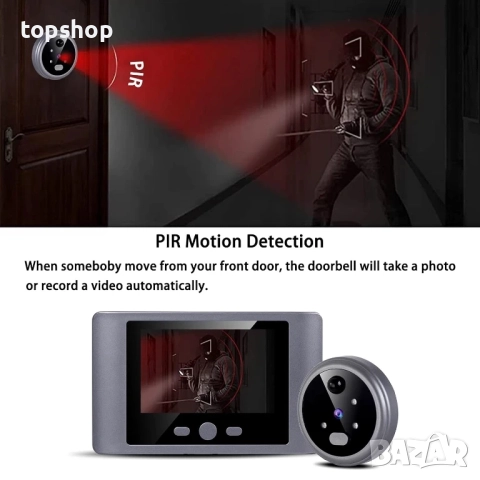 Нов видео звънец, цветен дисплей с литиева батерия, ED-100PC  iTenen шпионка за домашни врати..., снимка 7 - Аналогови камери - 51595287