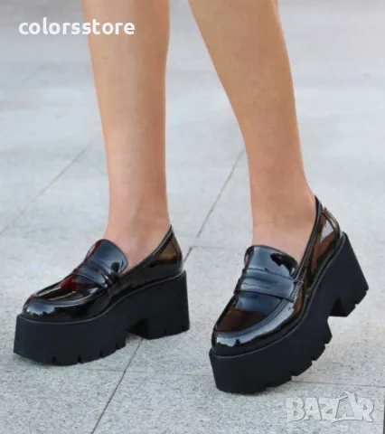 Обувки на платформа - черен лак - NPR30