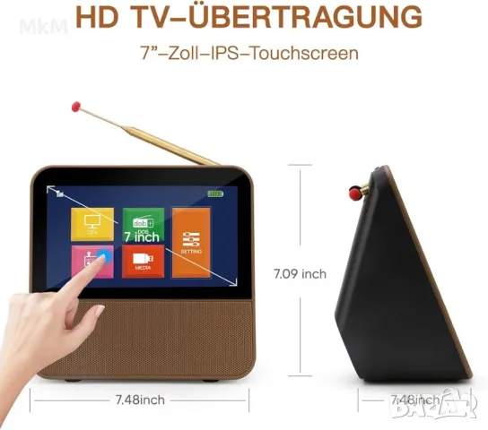 Портативен телевизор с батерия Candy TV  DVB-T2, 1080P HD Mini TV DAB+, DSP цифрова телевизия USB , снимка 5 - Телевизори - 49227723
