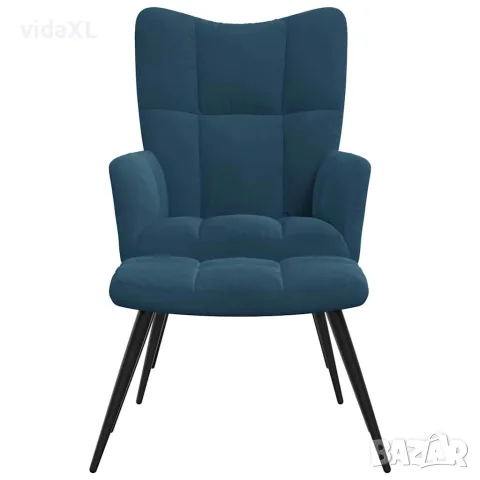 vidaXL Релаксиращ стол с табуретка, син, кадифе, снимка 3 - Столове - 56146913