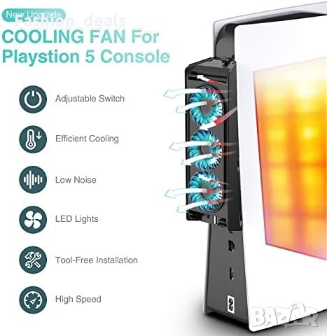Нов Охлаждащ вентилатор за PS5 Плейстейшън 3 USB порта LED светлина Геймъри, снимка 3 - Аксесоари - 41848630