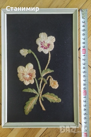 Картини с бродирани цветя -6 бр. комплект, снимка 7 - Картини - 51485449