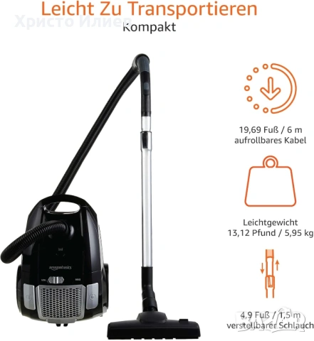 Прахосмукачка с торба Amazon Basics 700W 3.0L, снимка 7 - Прахосмукачки - 53703459