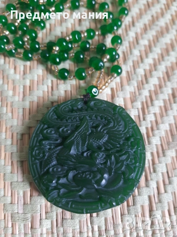 Голям масивен амулет Феникс от 100% естествен нефрит – ръчно гравиран, снимка 3 - Други ценни предмети - 53723150