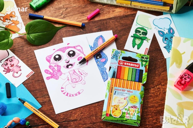 Маркери STABILO point 88 Mini Animal Vibes, 8 броя, различни цветове, снимка 4 - Ученически пособия, канцеларски материали - 53777592