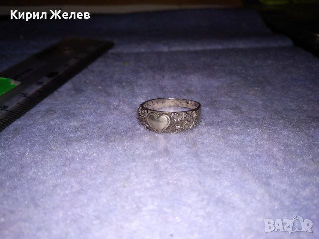 СТАРИНЕН БЕЛ ЕПОК Стил ОРНАМЕНТИРАН СРЕБЪРЕН ПРЪСТЕН СРЕБРО 925 РЪЧНА ИЗРАБОТКА със СЪРЧИЦЕ 34378, снимка 12 - Антикварни и старинни предмети - 39637814