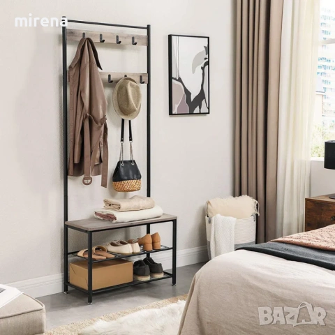 Закачалка за дрехи с пейка за обувки, височина 175 см, снимка 2 - Етажерки - 53145306