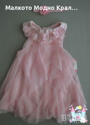 Рокля от памук и шифон с аксесоар за коса, снимка 2 - Бебешки рокли - 51574914