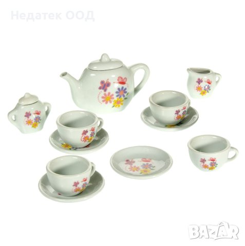Порцеланов сервиз за чай, специално за момичета, чаша с чинийка, захарница, чайник, бял, розов, 13 а