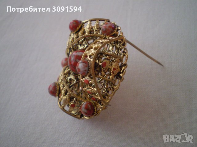 брошка Винтидж червени камани на петна - яспис, снимка 5 - Антикварни и старинни предмети - 40474152