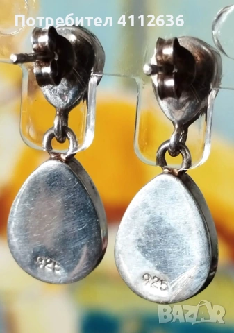 Сребърни обеци с опали и оникси, снимка 2 - Обеци - 53755308