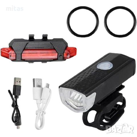 Комплект LED светлини за велосипед колело предна и задна, USB R-7188, снимка 3 - Аксесоари за велосипеди - 44750246