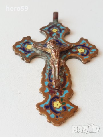 Много рядък бронзов кръст с трицветен емайл.Царска Русия 1877г., снимка 2 - Други ценни предмети - 40955582