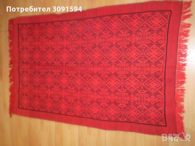 Червена  тъкана покривка килим памучни конци, снимка 1 - Антикварни и старинни предмети - 34518969